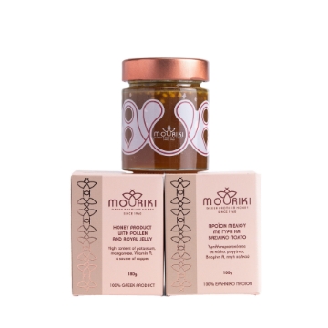 Miel royal Mouriki – Miel de chêne au pollen d'abeille et à la gelée royale | 180 g de superaliment grec cru, riche en manganèse et en potassium, soutien immunitaire testé en laboratoire