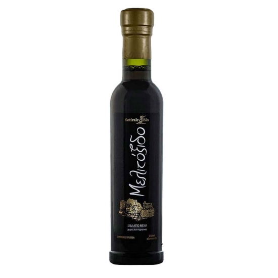 Sotirale Bio Melitoxido 250ml bottle, an artisanal Greek honey vinegar made from natural fermentation without preservatives.
