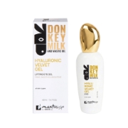Product and packaging view of Mastic Spa Hyaluronic Velvet Lifting Eye Gel, 40ml bottle with gold cap and box, isolated on a clean white background.