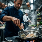Professional Chef Using Premium Olive Wood Spatula