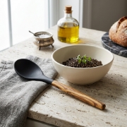 Olea Wood Art Silicone Spoon with Olive Wood Handle by Olea Wood Art shown in a premium lifestyle ecommerce product image