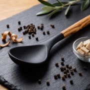 Olea Wood Art Silicone Spoon with Olive Wood Handle by Olea Wood Art shown in a premium ingredient detail ecommerce product i...