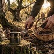 Black Truffle Sauce 120g - Wild Greek Truffles, Gourmet Condiment by Truffle Theory on a clean studio background