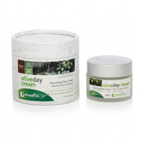 Mastic Spa Oliveday Nourishing Face Day Cream with Chios Mastic on a clean ecommerce background