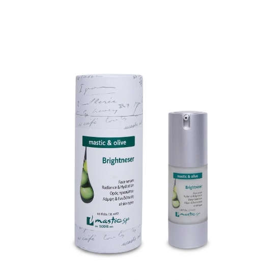 Mastic & Olive Brightening Serum with Chios Mastic & Olive Oil by Mastic Spa on a clean ecommerce background