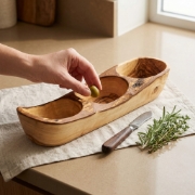 Personalized Olive Wood Rustic Appetizer Plates 35x10cm by Olea Wood shown as a close-up product detail
