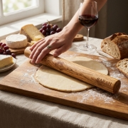 Personalized Olive Wood Dowel Rolling Pin Without Handle 40cm by Olea Wood Art in a natural lifestyle setting