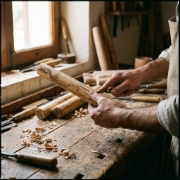 Personalized Olive Wood Dowel Rolling Pin Without Handle 40cm by Olea Wood Art on a clean studio background