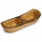 Personalized Olive Wood Rustic Appetizer Plate 3.5x11x25cm by Olea Wood Art on a clean ecommerce background