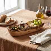 Personalized Olive Wood Rustic Appetizer Plate 3.5x11x25cm by Olea Wood Art in a natural lifestyle setting