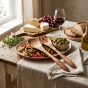 Personalized Olive Wood Large Spoon & Fork Set 35cm – Handmade in Greece by Olea Wood Art in a natural lifestyle setting