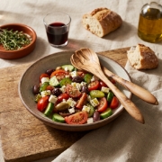 Personalized Olive Wood Salad Serving Set - Spoon & Fork 25cm by Olea Wood Art in a natural lifestyle setting