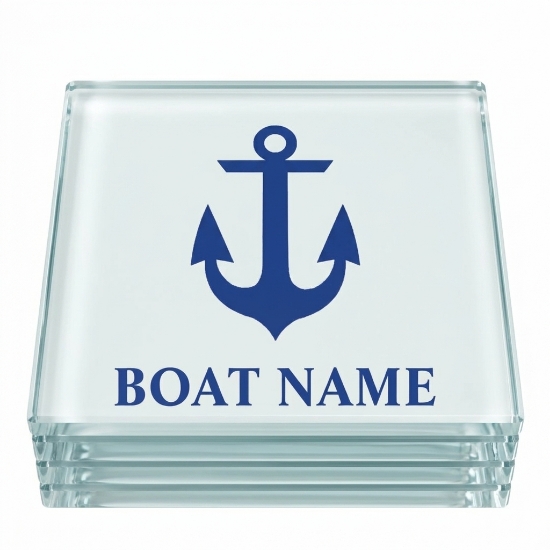 Sailing Boat Glass Coaster Set of 4 – Square 10cm Personalized Gift by Aurean Gold on a clean ecommerce background