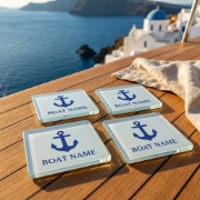 Sailing Boat Glass Coaster Set of 4 – Square 10cm Personalized Gift by Aurean Gold in a natural lifestyle setting