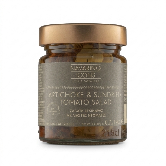Navarino Icons Artichoke & Sun-Dried Tomato Salad, 190g glass jar with bronze lid