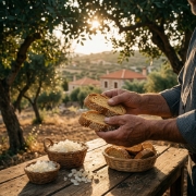 Mastic Paximadi Rusk with Chios Mastiha & Sesame 250g by Xilofournos Mistrakis on a clean studio background