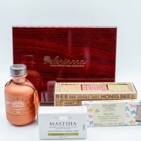 The Greek Essentials Gift Box — Handcrafted Piano Cherry Wood by elenianna on a clean ecommerce background