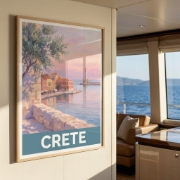 Crete Chania Venetian Harbor Fine Art Print - Old Lighthouse Travel Poster | Retro-Modern Giclée or Textured UV Canvas by Aur...