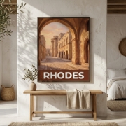 Rhodes Medieval Old Town Fine Art Print - Palace of the Grand Master Poster | Giclée A3 & UV Textured Canvas 12×16 | Retro-Mo...
