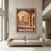 Rhodes Medieval Old Town Fine Art Print - Palace of the Grand Master Poster | Giclée A3 & UV Textured Canvas 12×16 | Retro-Mo...