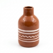 Sifnos Ceramics handmade brown terracotta oil cruet with white wavy lines