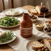 Sifnos Ceramics Handmade Ceramic Oil Cruet - Light-Blocking Design 18-20cm | Traditional Greek Pottery for Premium Olive Oil...
