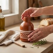 Sifnos Ceramics Handmade Ceramic Oil Cruet - Light-Blocking Design 18-20cm | Traditional Greek Pottery for Premium Olive Oil...