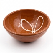 Sifnos Ceramics hand-thrown terracotta salad bowl with white painted design, on white background