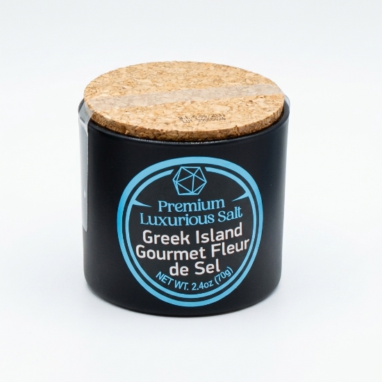 Salt Odyssey Fleur de Sel - Hand-Harvested Aegean Sea Salt 70g | Greek Island Finishing Salt in Glass Jar with Cork Lid on a...