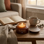 Aurean Golden Vanilla Olive Wax Candle - Warm Amber & Vanilla, 200g | Hand-Poured in Greece, Vegan Plant-Based Wax with Citru...