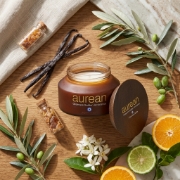 Aurean Golden Vanilla Olive Wax Candle - Warm Amber & Vanilla, 200g | Hand-Poured in Greece, Vegan Plant-Based Wax with Citru...