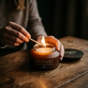 Aurean Golden Vanilla Olive Wax Candle - Warm Amber & Vanilla, 200g | Hand-Poured in Greece, Vegan Plant-Based Wax with Citru...